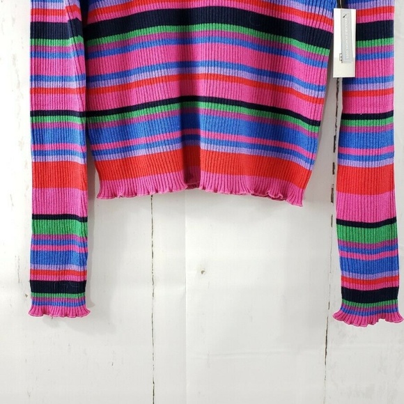 ❤BP Ribbed Lettuce Edge Multi Crazy Stripe Sweater - Picture 5 of 7